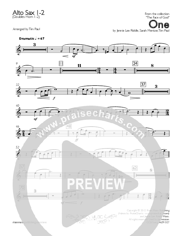 One Alto Sax 1/2 (Concord Worship)