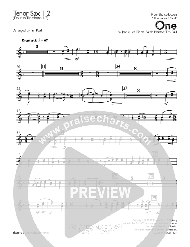 One Tenor Sax 1/2 (Concord Worship)