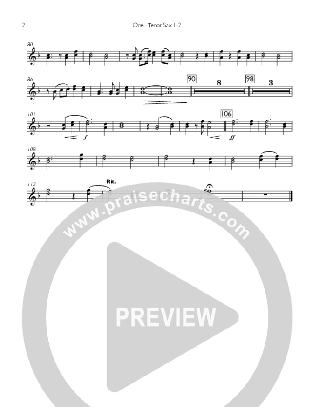 One Tenor Sax 1/2 (Concord Worship)