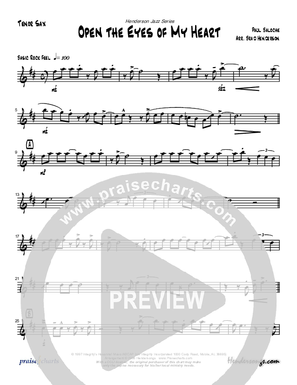 Open The Eyes Of My Heart (Instrumental) Tenor Sax 2 (Brad Henderson)