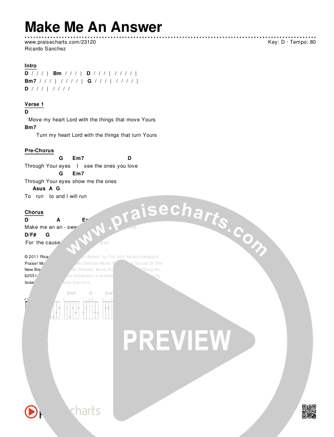 Make Me An Answer Chords & Lyrics (Ricardo Sanchez)