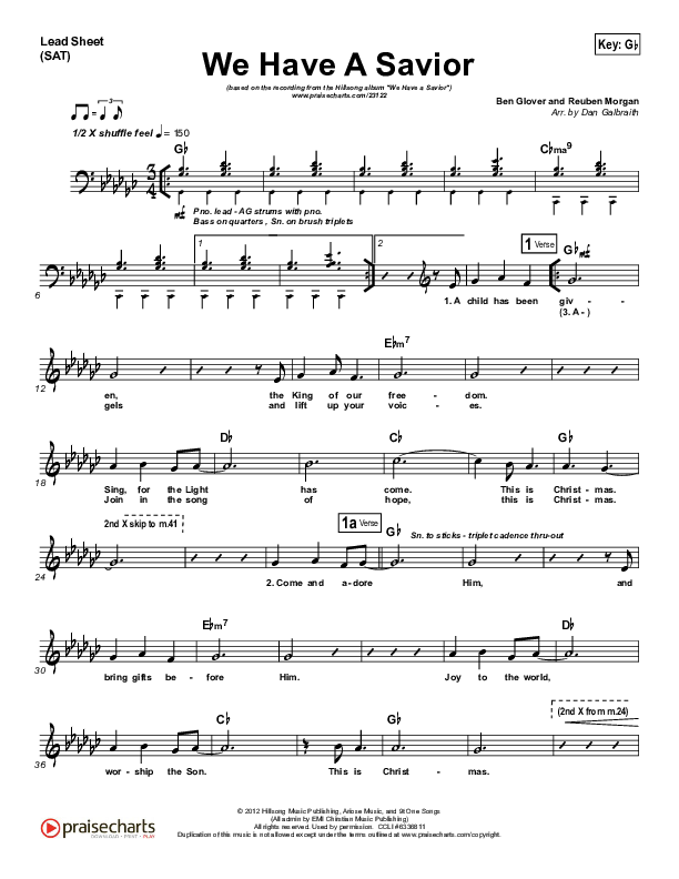 We Have A Savior Lead Sheet (SAT) (Hillsong Worship)