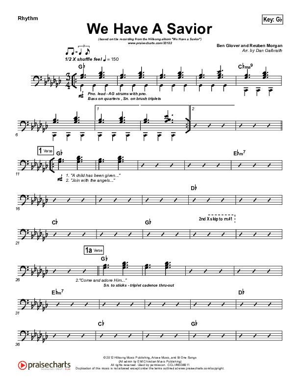 We Have A Savior Rhythm Chart (Hillsong Worship)