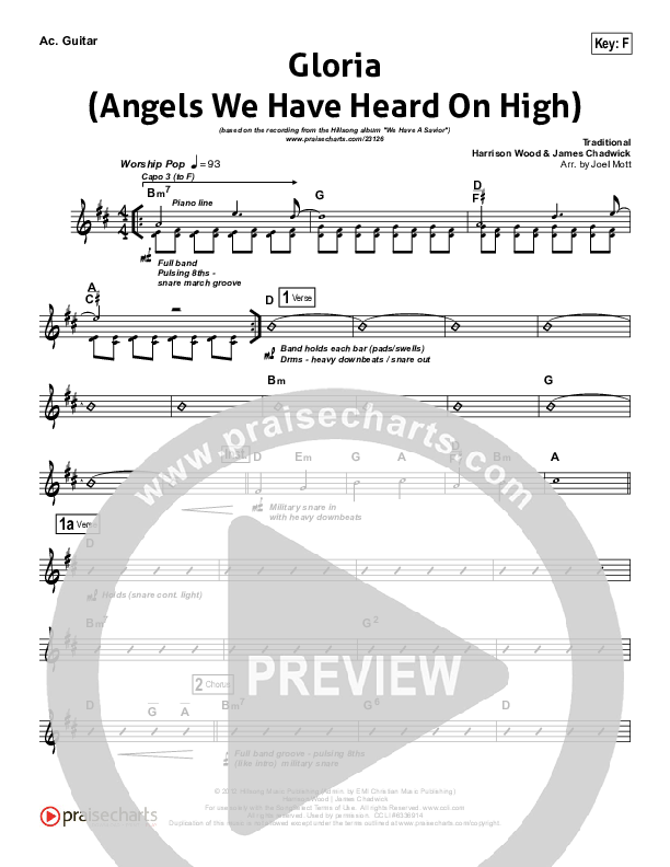 Gloria (Angels We Have Heard On High) Rhythm Chart (Hillsong Worship)