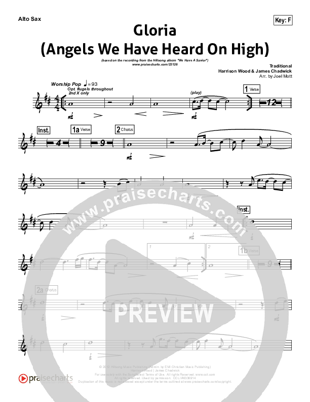 Gloria (Angels We Have Heard On High) Alto Sax (Hillsong Worship)
