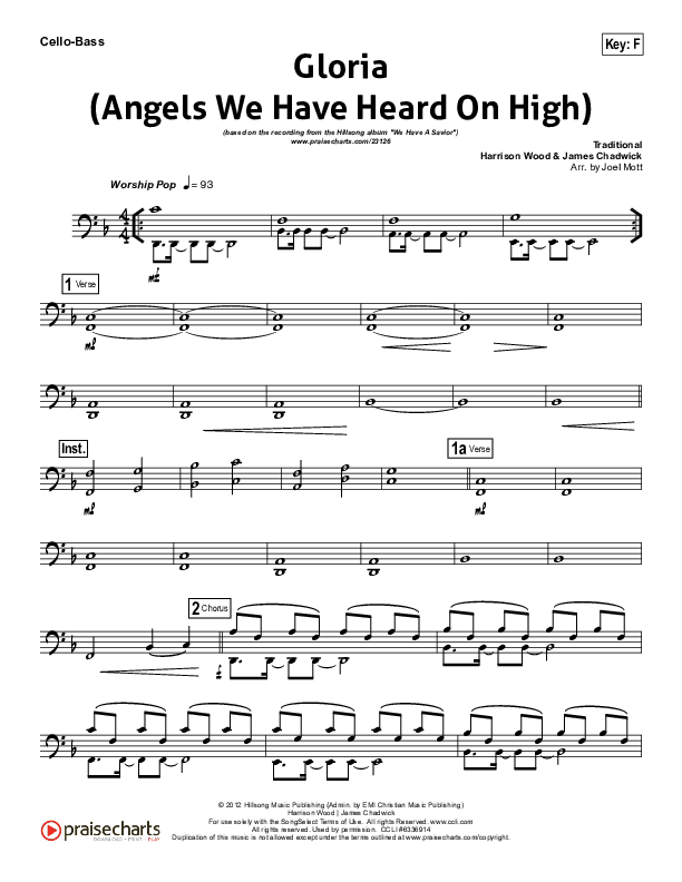 Gloria (Angels We Have Heard On High) Cello/Bass (Hillsong Worship)