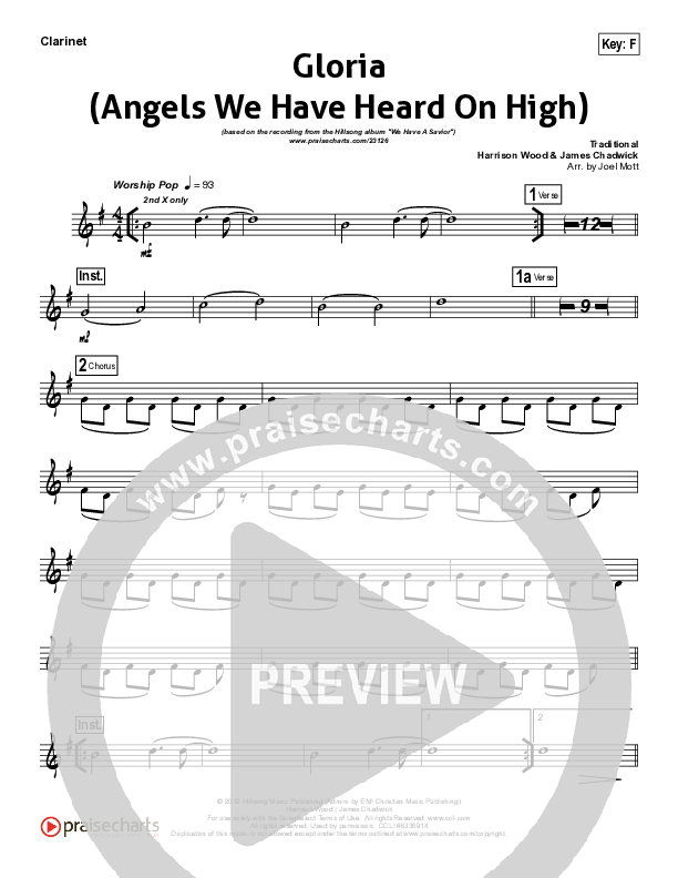 Gloria (Angels We Have Heard On High) Clarinet (Hillsong Worship)