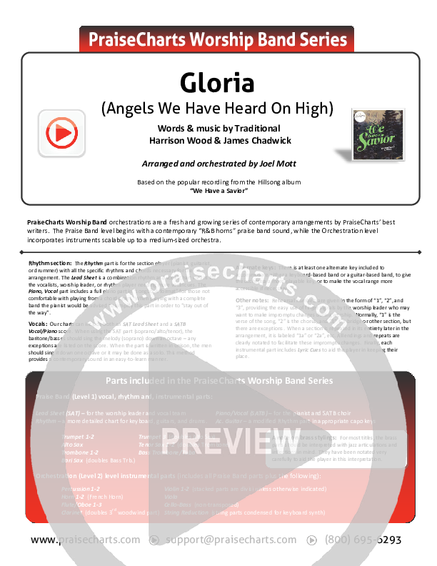 Gloria (Angels We Have Heard On High) Cover Sheet (Hillsong Worship)