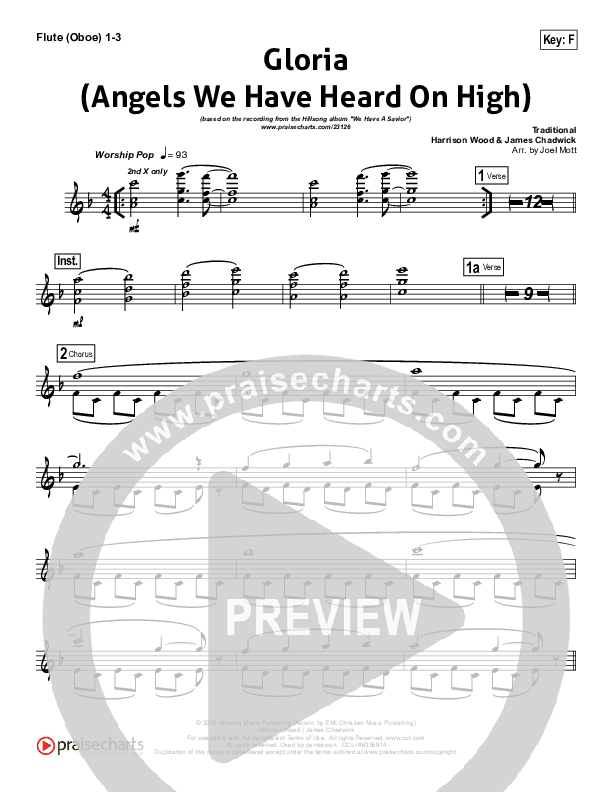 Gloria (Angels We Have Heard On High) Flute/Oboe 1/2/3 (Hillsong Worship)