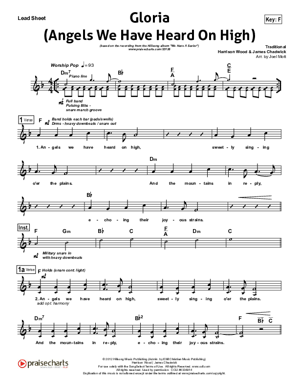 Gloria (Angels We Have Heard On High) Lead Sheet (Hillsong Worship)