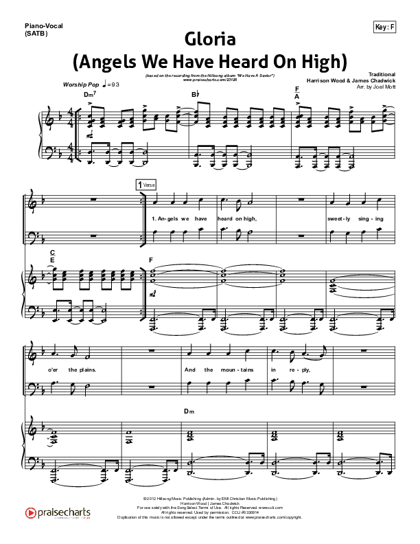 Gloria (Angels We Have Heard On High) Piano/Vocal (SATB) (Hillsong Worship)