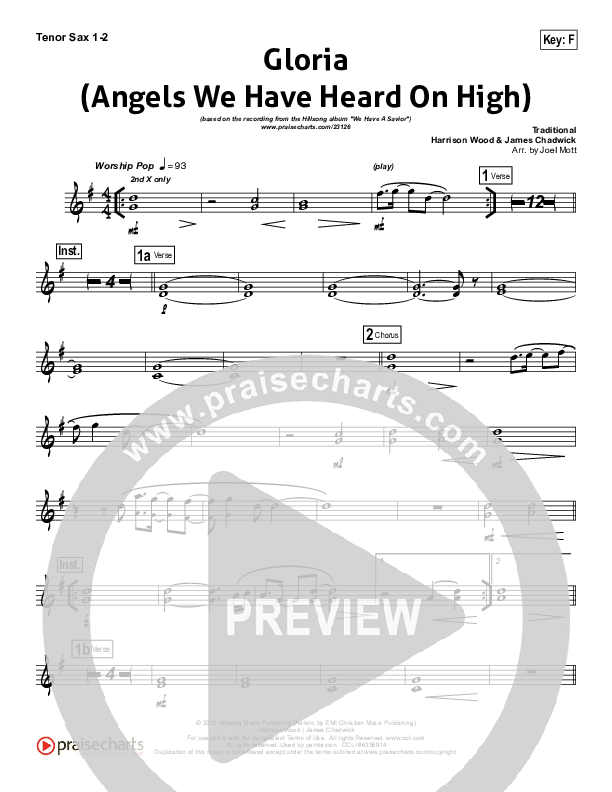 Gloria (Angels We Have Heard On High) Tenor Sax 1/2 (Hillsong Worship)