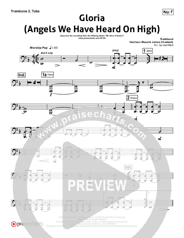 Gloria (Angels We Have Heard On High) Trombone 3/Tuba (Hillsong Worship)