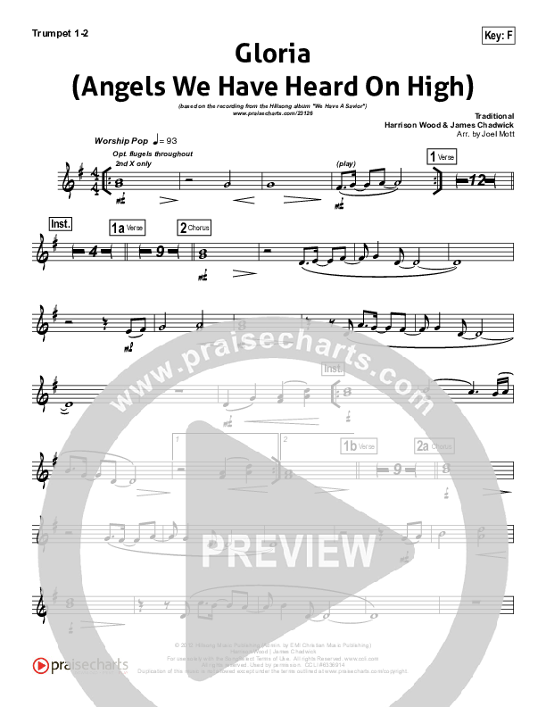 Gloria (Angels We Have Heard On High) Trumpet 1,2 (Hillsong Worship)