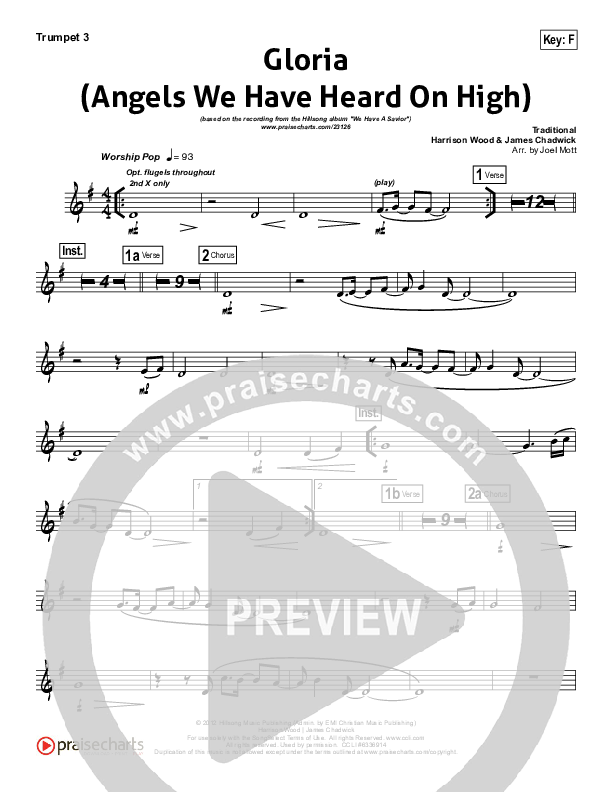 Gloria (Angels We Have Heard On High) Trumpet 3 (Hillsong Worship)