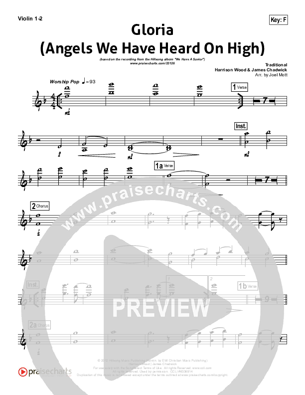 Gloria (Angels We Have Heard On High) Violin 1/2 (Hillsong Worship)