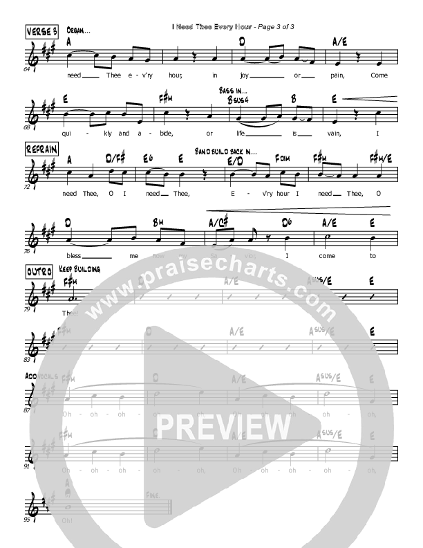 I Need Thee Every Hour Lead Sheet (Mark Cullen)