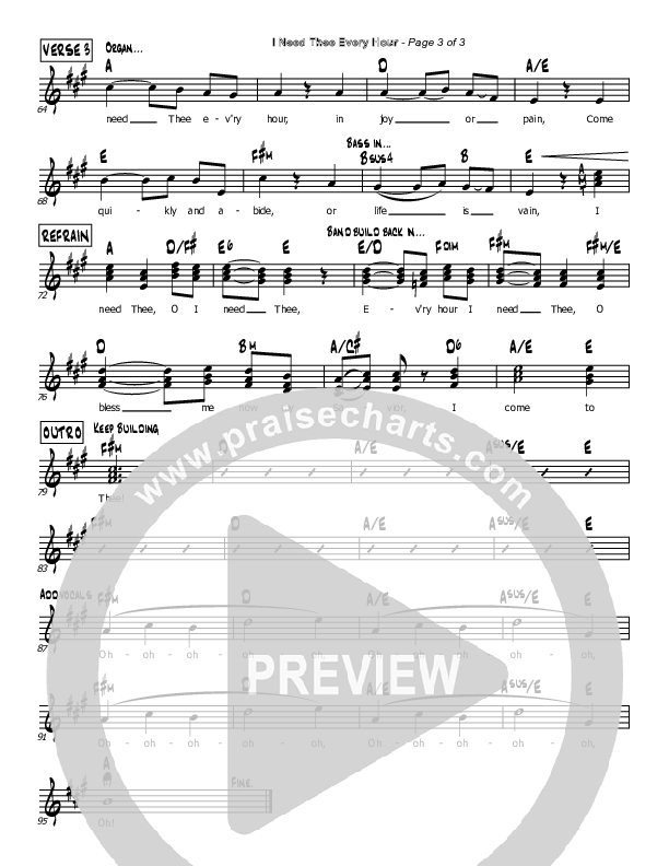 I Need Thee Every Hour Lead Sheet (SAT) (Mark Cullen)