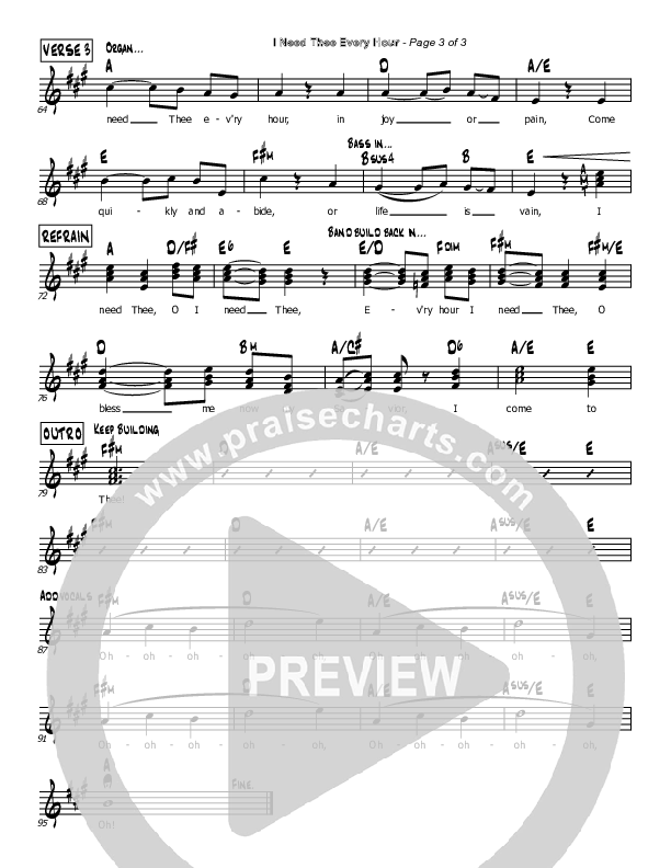 I Need Thee Every Hour Lead Sheet (Mark Cullen)