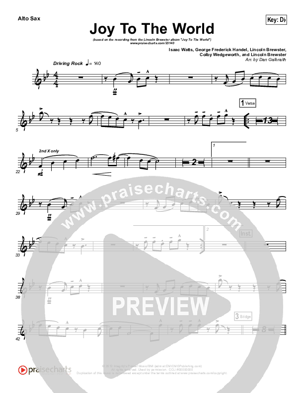 Joy To The World Alto Sax (Lincoln Brewster)