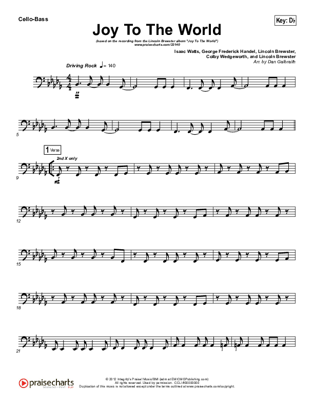Joy To The World Cello/Bass (Lincoln Brewster)