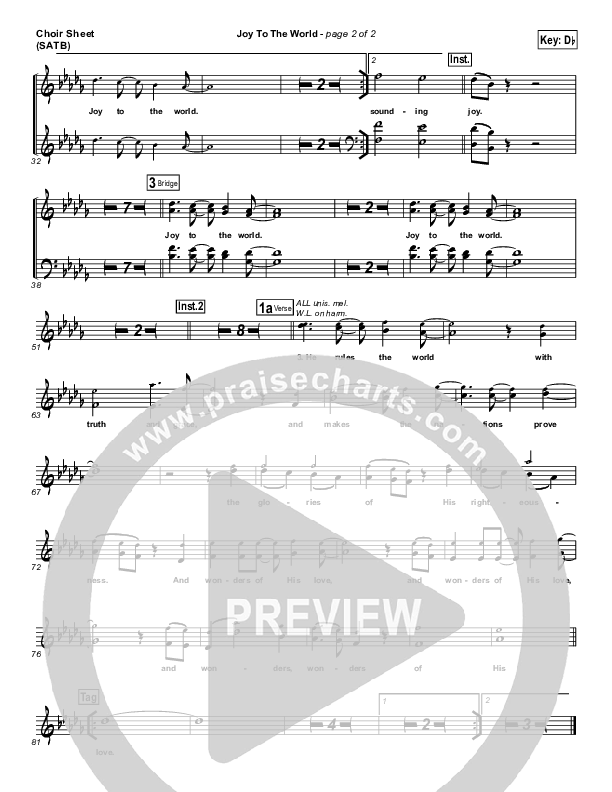 Joy To The World Choir Vocals (SATB) (Lincoln Brewster)