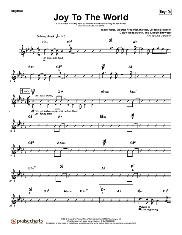 Joy To The World Rhythm Chart (Lincoln Brewster)