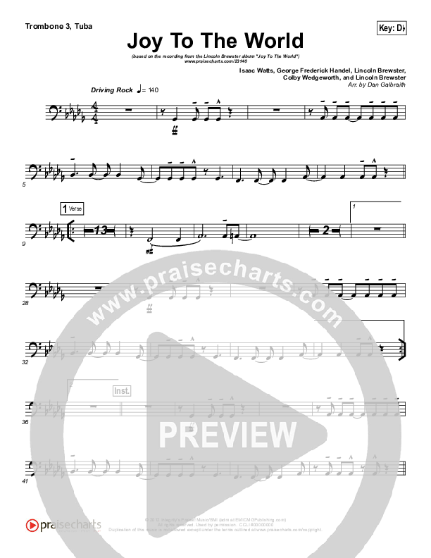 Joy To The World Trombone 3/Tuba (Lincoln Brewster)