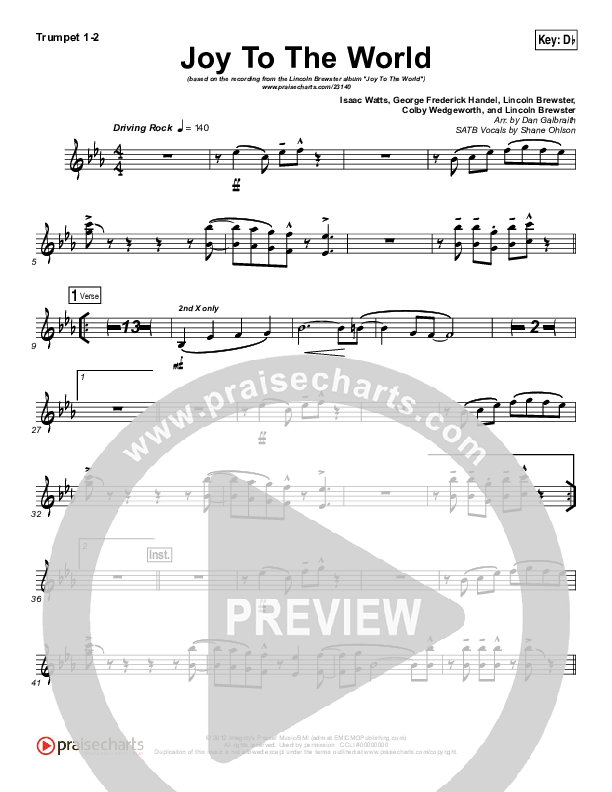 Joy To The World Trumpet 1,2 (Lincoln Brewster)