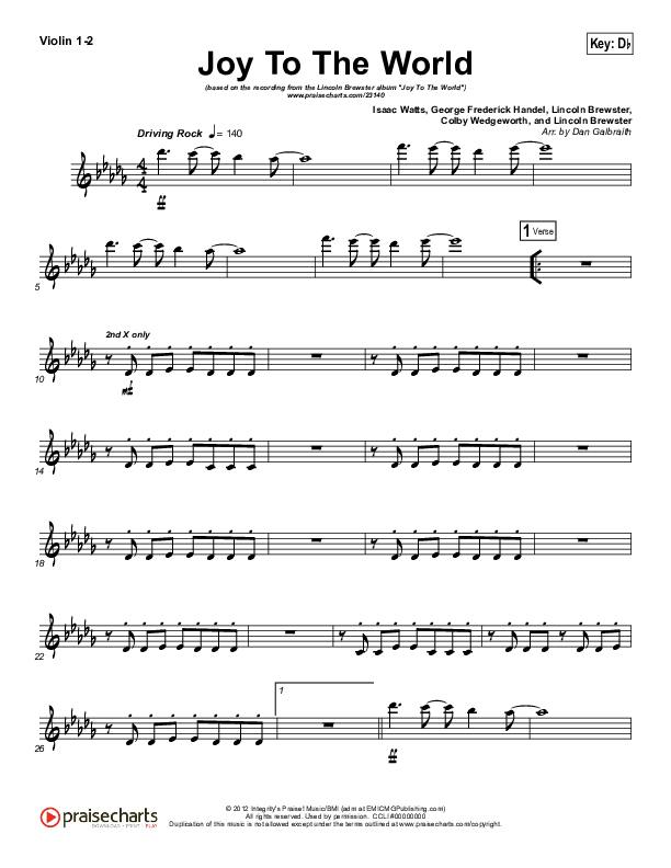 Joy To The World Violin 1/2 (Lincoln Brewster)