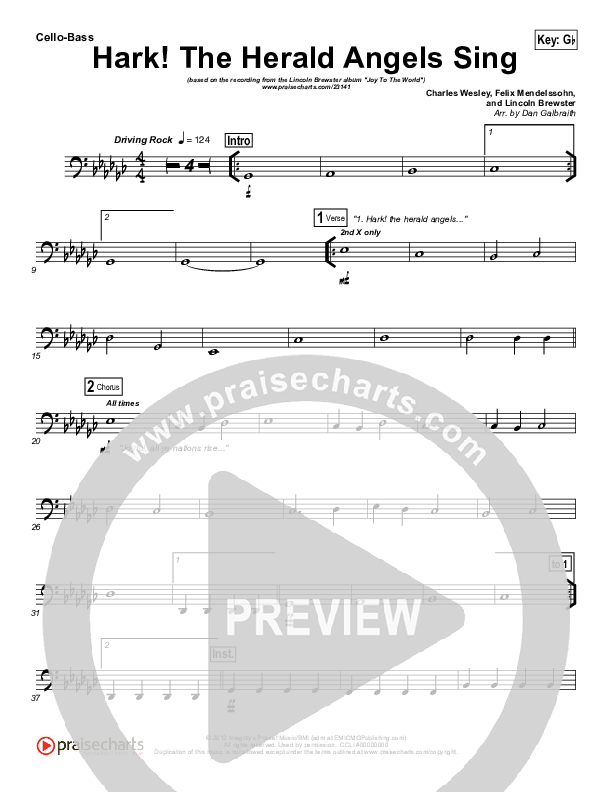 Hark The Herald Angels Sing Cello/Bass (Lincoln Brewster)