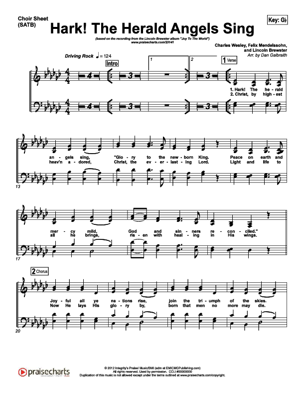 Hark The Herald Angels Sing Choir Sheet (SATB) (Lincoln Brewster)