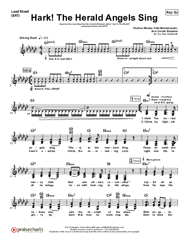 Hark The Herald Angels Sing Lead Sheet (SAT) (Lincoln Brewster)