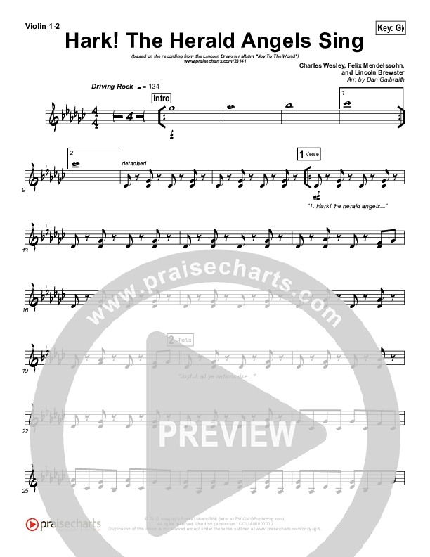 Hark The Herald Angels Sing Violin 1/2 (Lincoln Brewster)