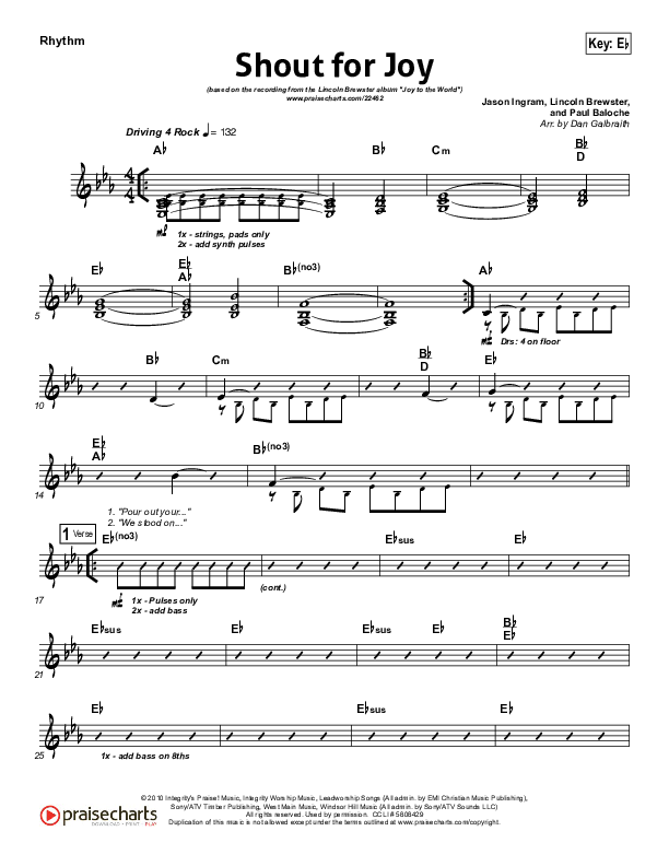 Shout For Joy Rhythm Chart (Lincoln Brewster)