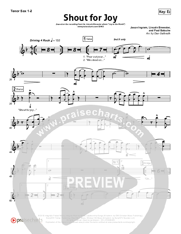 Shout For Joy Tenor Sax 1/2 (Lincoln Brewster)
