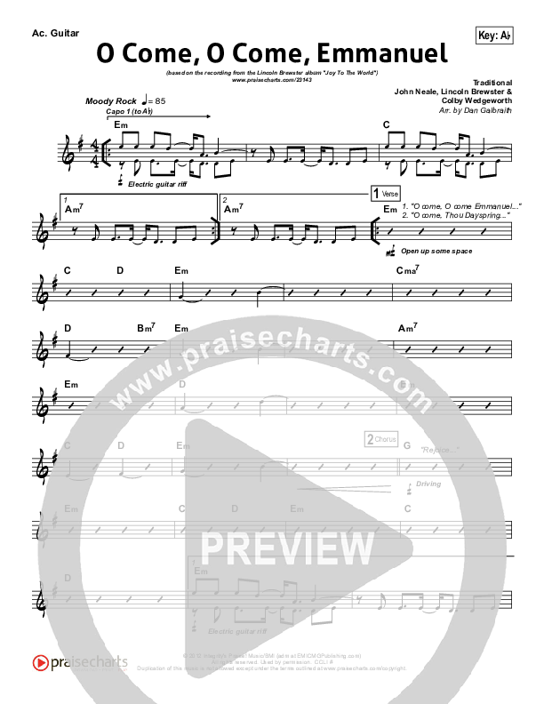 O Come O Come Emmanuel Rhythm Chart (Lincoln Brewster)