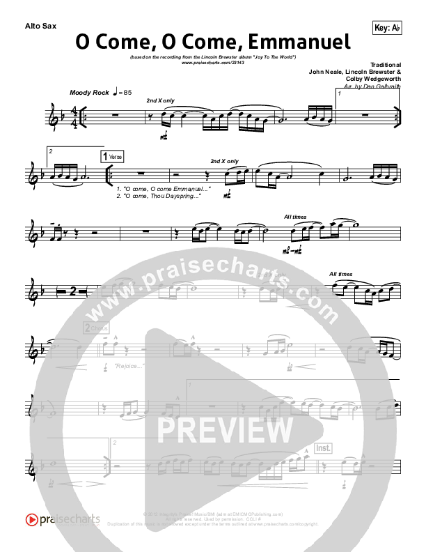 O Come O Come Emmanuel Alto Sax (Lincoln Brewster)