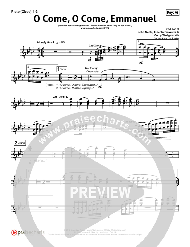 O Come O Come Emmanuel Flute/Oboe 1/2/3 (Lincoln Brewster)