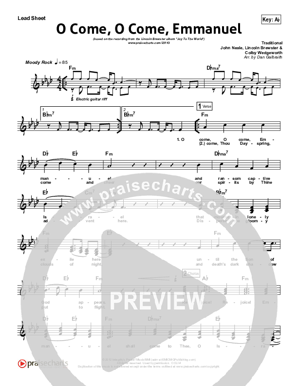 O Come O Come Emmanuel Lead Sheet (Lincoln Brewster)