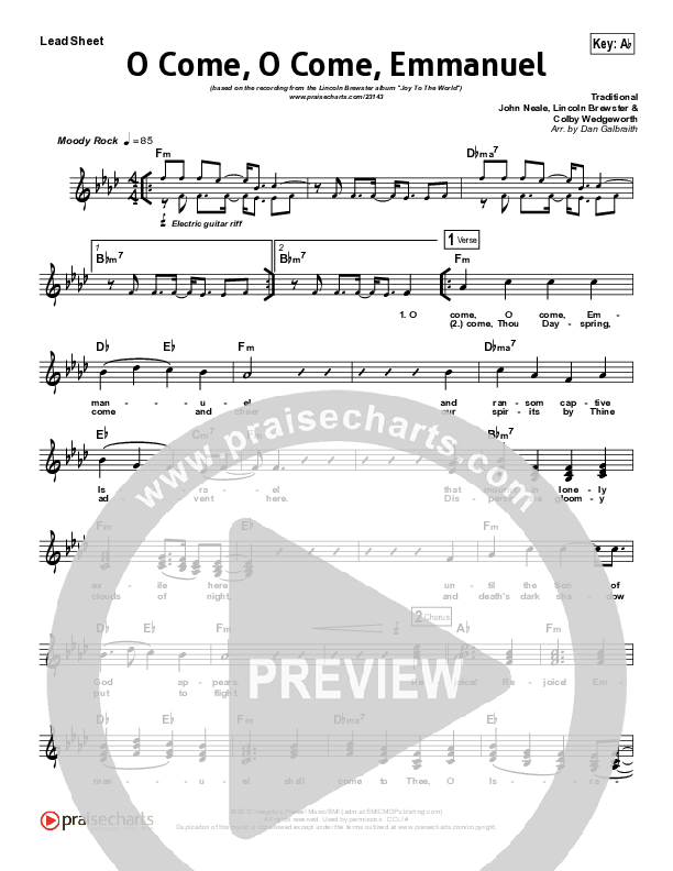 O Come O Come Emmanuel Lead Sheet (SAT) (Lincoln Brewster)