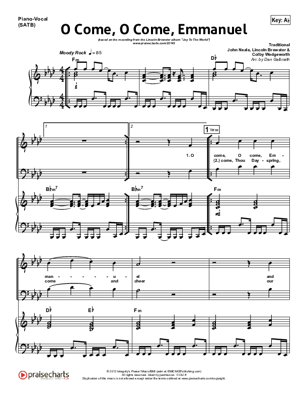 O Come O Come Emmanuel Piano/Vocal & Lead (Lincoln Brewster)