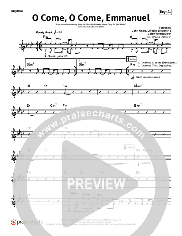 O Come O Come Emmanuel Rhythm Chart (Lincoln Brewster)