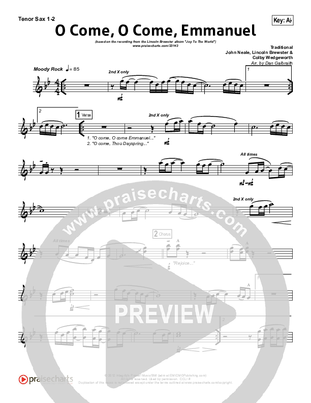 O Come O Come Emmanuel Tenor Sax 1/2 (Lincoln Brewster)