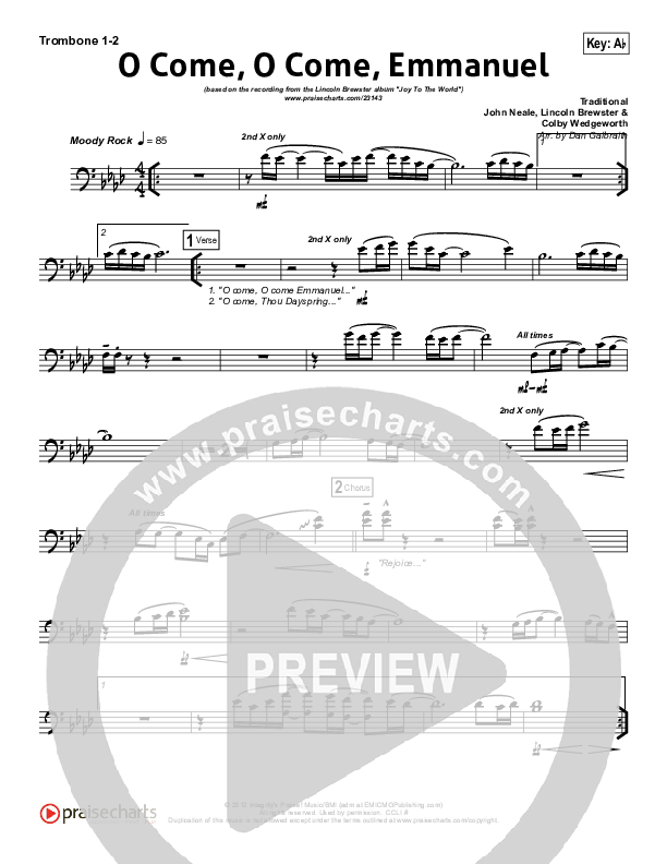 O Come O Come Emmanuel Trombone 1/2 (Lincoln Brewster)