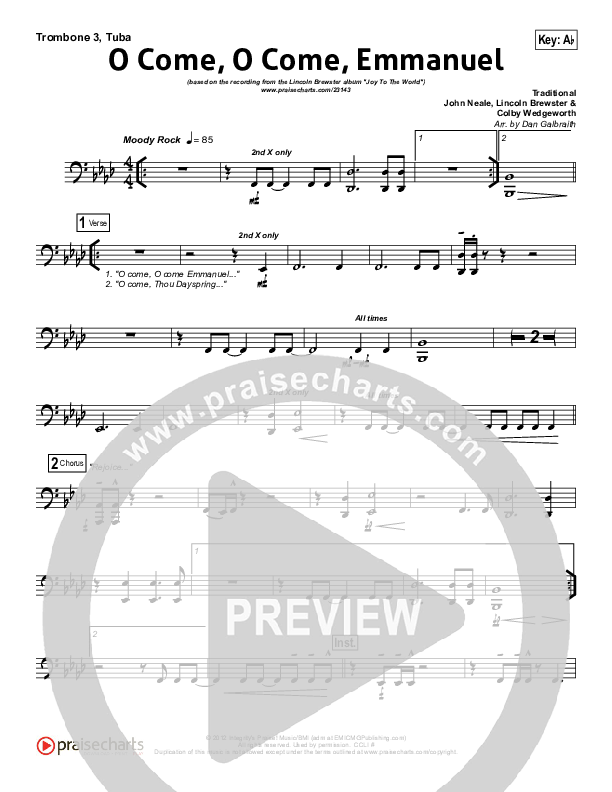 O Come O Come Emmanuel Trombone 3/Tuba (Lincoln Brewster)