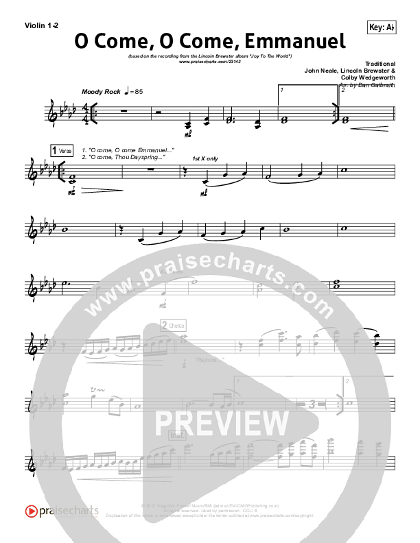 O Come O Come Emmanuel Violin 1/2 (Lincoln Brewster)
