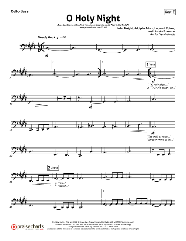 O Holy Night (Another Hallelujah) Cello/Bass (Lincoln Brewster)