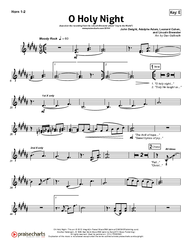 O Holy Night (Another Hallelujah) French Horn 1/2 (Lincoln Brewster)