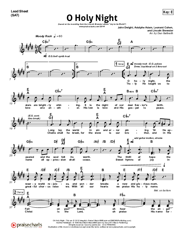 O Holy Night (Another Hallelujah) Lead Sheet (SAT) (Lincoln Brewster)